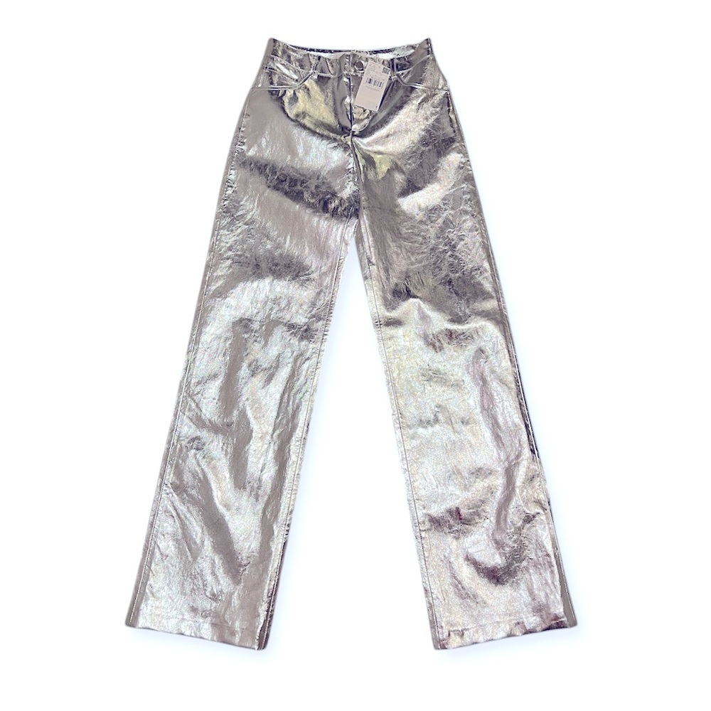 NWT Mango Silver Metalic Wide Leg Straight Leg Trouser- Size 1